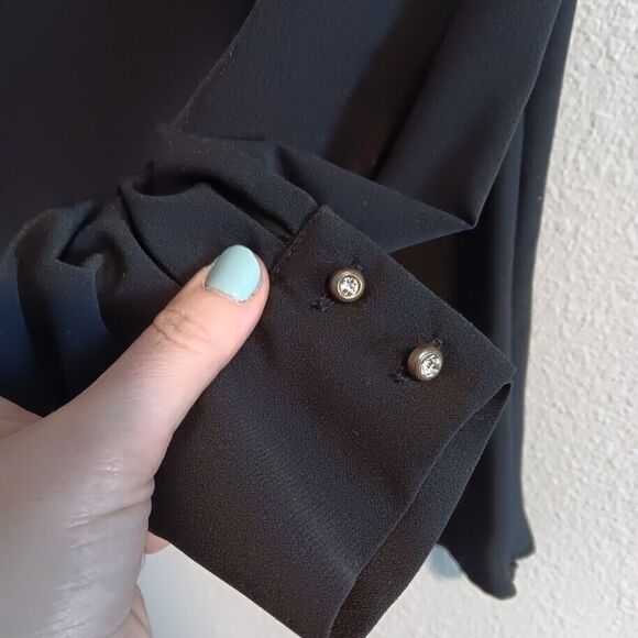 Seril Line Women's Size 38 Small Long Sleeve Black Blouse Side Zip Turkey Gold - Picture 11 of 13